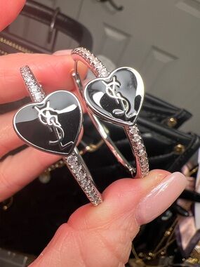 Heart Logo Hoop Earrings in Black and Silver